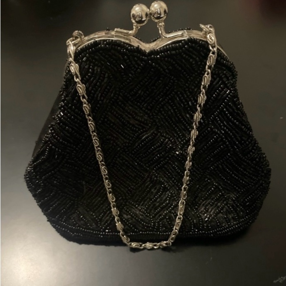 Vintage Black Beaded Evening Bag